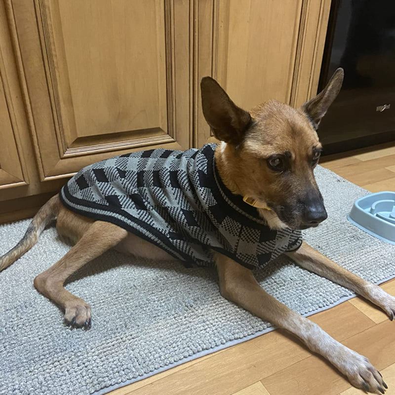 KOOLTAIL Dog Winter Jumper Classic Plaid Dog Knitwear Sweater Soft Baseball Shirt Design for Pet Cold Weather Wearing Large Gray/Black - PawsPlanet Australia