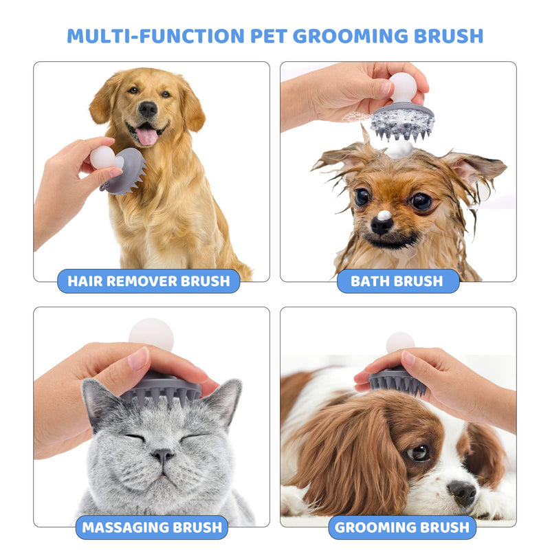 LOVMOV Dog Grooming Brush,Grooming Brush for Dogs Cats,Pet Bath Brush for Short and Long hair,Silicone Massage Bath Brush Promote Blood Circulation Pet Bath Massage Brush Removes Loose Hairs (Grey) Grey - PawsPlanet Australia