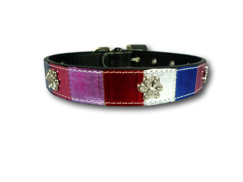 Cara Mia Dogwear Metallic Multi Coloured Paw Stud Collar with Diamante Buckle (Small) Small - PawsPlanet Australia