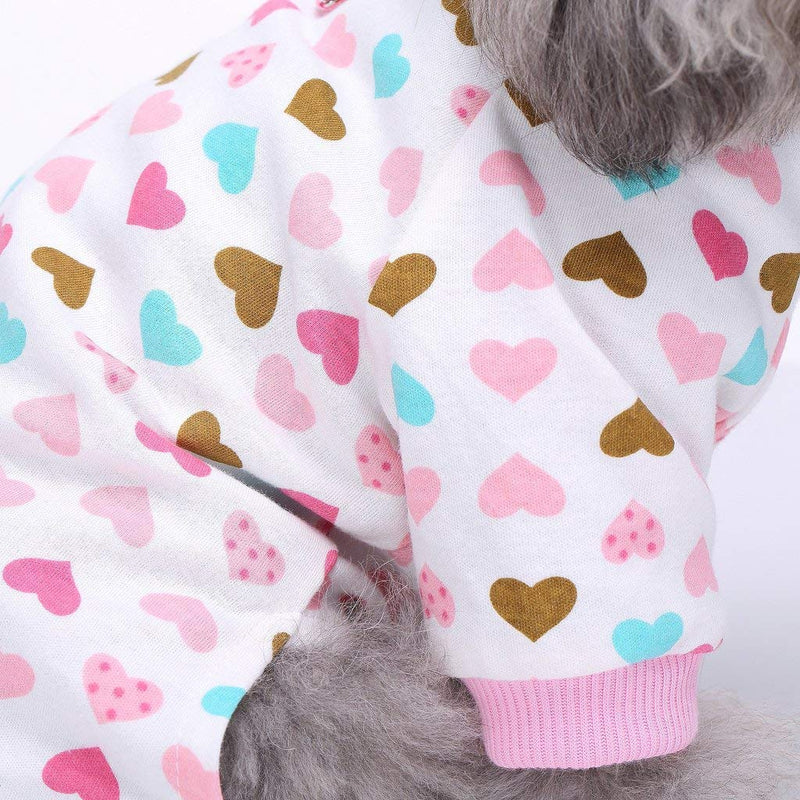 S-Lifeeling Dog Pajamas Costumes for Indoor Outdoor Turtleneck Love Pattern Comfortable Puppy Pajamas Soft Dog Jumpsuit Shirt Best Gift 100% Cotton Coat for Medium and Small Dog XS 1pcs - PawsPlanet Australia