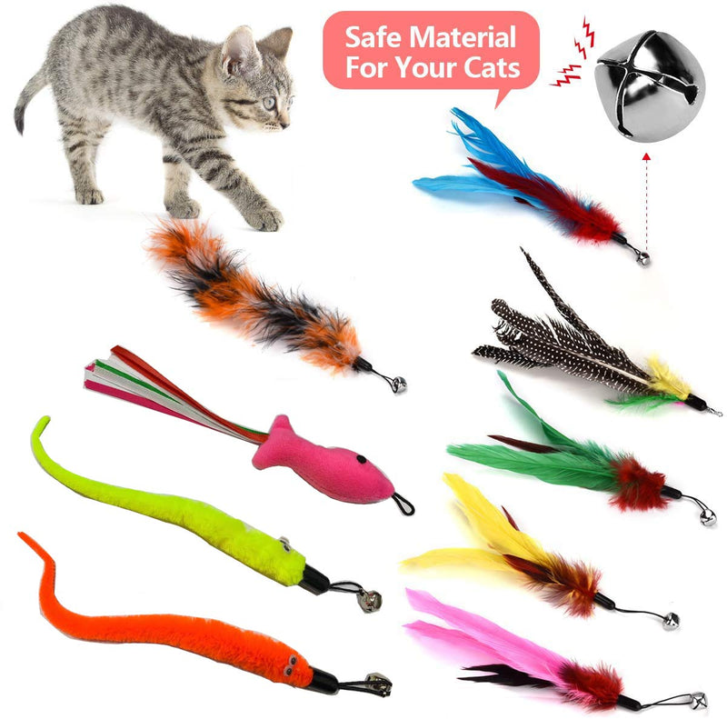 Autoau Cat Feather Toys,Interactive Retractable Cat Teaser Wand with 9 Refills with Bells and Feather Indoor Interaction with Cats - PawsPlanet Australia