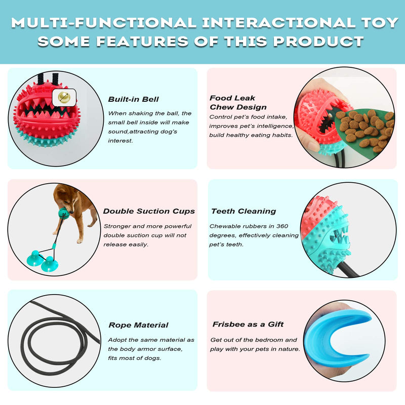 Tug of War Dog Chew Toy with Double Suction Cup - Interactive Dog Toys for Aggressive Chewers Dog Puzzle Toys for Teeth Cleaning and Food Dispensing-Includes Bonus Dog Toy Frisbee - PawsPlanet Australia