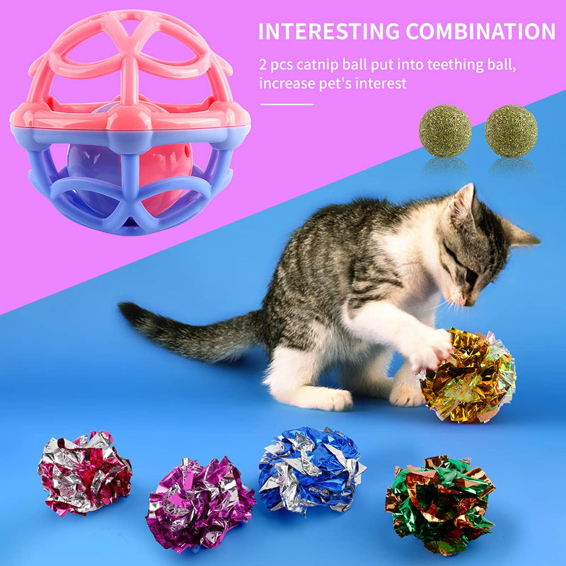 Cat Ball Toy, Crinkle Balls & Catnip Ball Soft Non-Toxic Silicone Material Made Chew Toys Plastic Noisy Cat Toy Balls with Bell Kitten Chase Toy, Funny Combination Gift for Indoor Cat Toys - PawsPlanet Australia