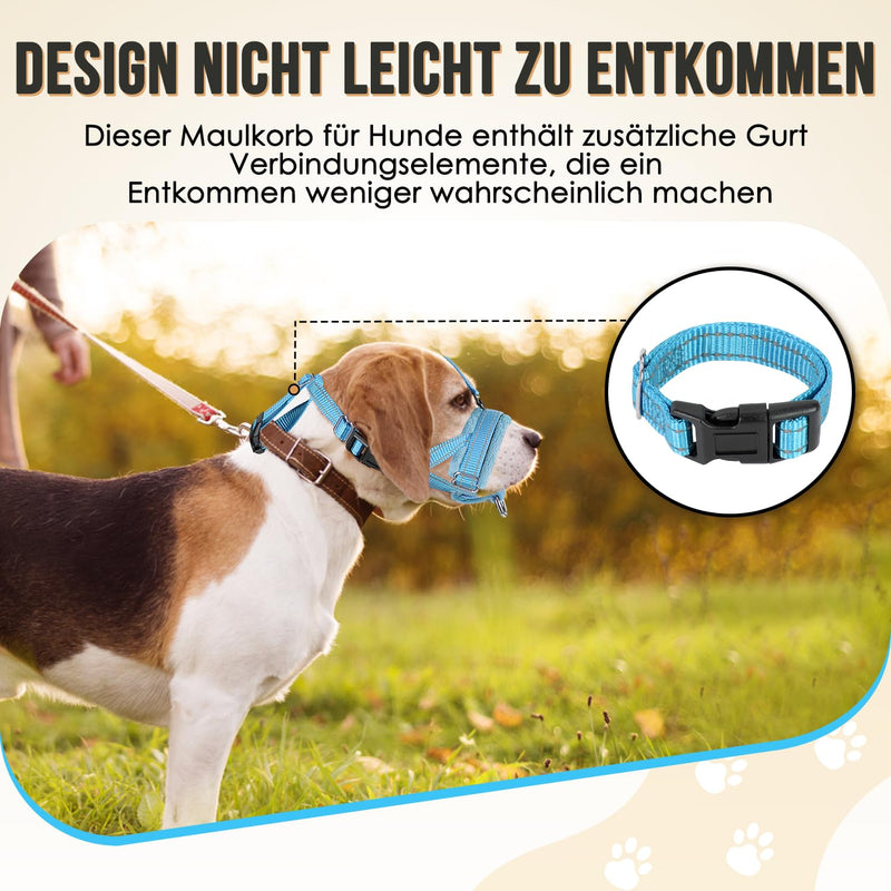 Eyein Muzzle for Small Dogs, Adjustable Reflective Nylon Dog Muzzle with Connecting Strap, Dogs Can Pant and Drink, Prevents Biting, Barking and Chewing (Blue, S) Blue - PawsPlanet Australia