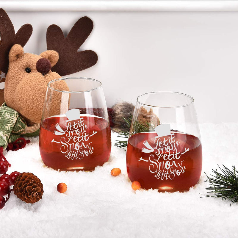 Set of 2 Let It Snow Christmas Wine Glass Set, Novelty Snowman Stemless Wine Glass, Perfect Party Decoration Unique Christmas New Year Holiday Gifts for Family Friends Wine Lover Women Men 15 Oz Transparent - PawsPlanet Australia