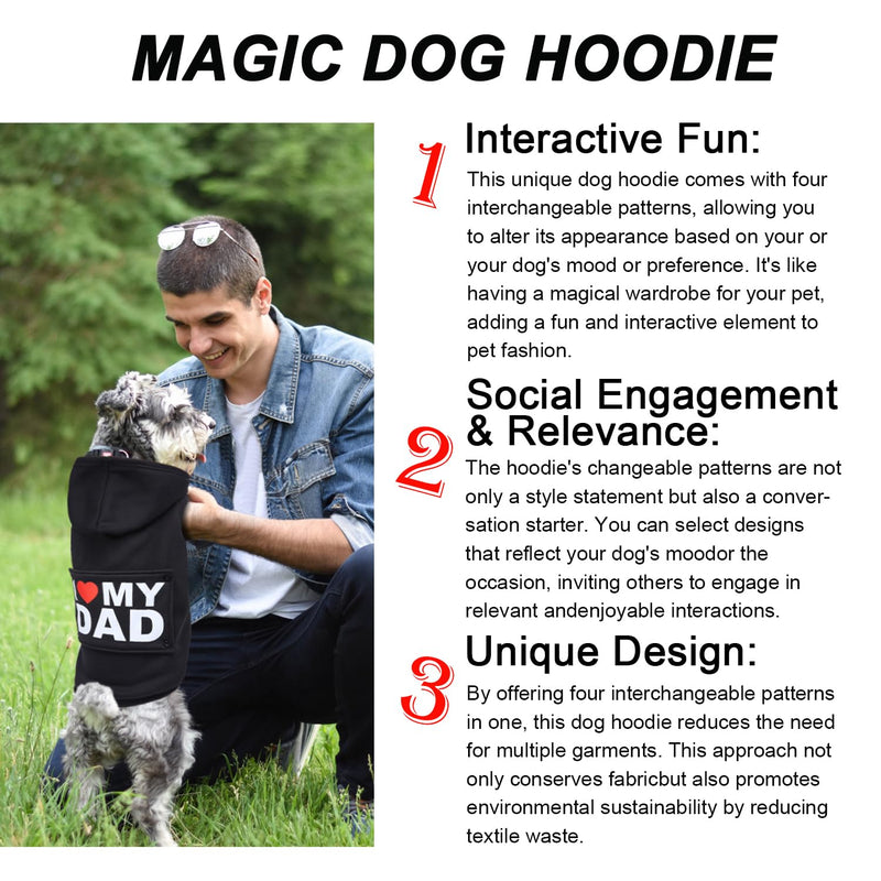 GreenJoy Magic Dog Sweater with 4 Interchangeable Patterns - Dog Hoodie Cold Weather Dog Coat Hooded Sweatshirt for Puppies,Cats, Small Medium Large Dogs (XX-Large, Black (Letter Print A)) XX-Large Black (Letter Print A) - PawsPlanet Australia