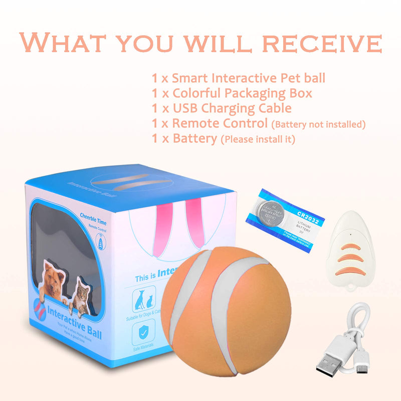 Interactive Dog/Cat Toy Ball, Smart Rechargeable Automatic Moving/Rolling & Rotating Dogs/Cats Toys, LED Light Up Wicked Ball, Remote Control Pet Balls for Large&Small Dogs, Puppy and Cats Orange - PawsPlanet Australia