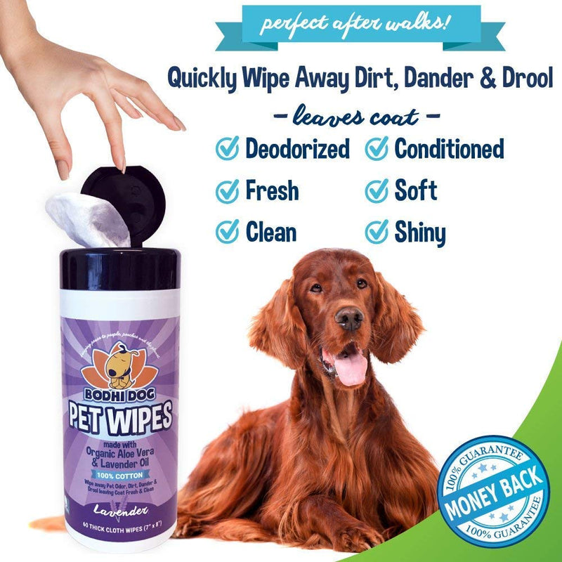 [Australia] - Pet Grooming Wipes, All Natural 100% Cotton Lavender and Organic Aloe, Large Wet & Thick Deodorizing and Cleaning Best for Dog & Cat Paws & More 