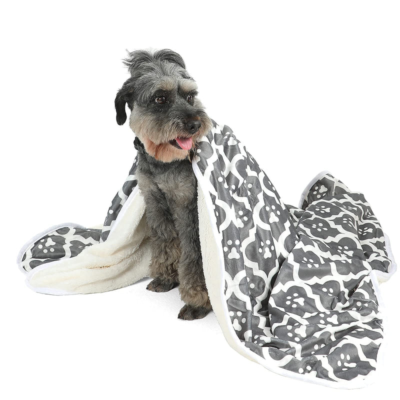 LUCKITTY Dog Cat Waterproof Blanket Double Thickening Footprint Pattern,Warm Sherpa Fleece Plush Pet Throws for Small Dogs Puppy Cats (22Wx30L, Dark Grey) Paw Waterproof 22Wx30L - PawsPlanet Australia