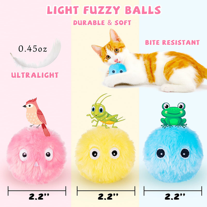 JXFUKAL Cat Balls Toy, 3PCS Cartoon Fuzzy Balls with Lifelike Animal Chirping Sound, Soft & Lightweight, Kitty Chewing Kicker Toys Interactive Cat Toys for Indoor Cats & Kitten Cat Accessories - PawsPlanet Australia