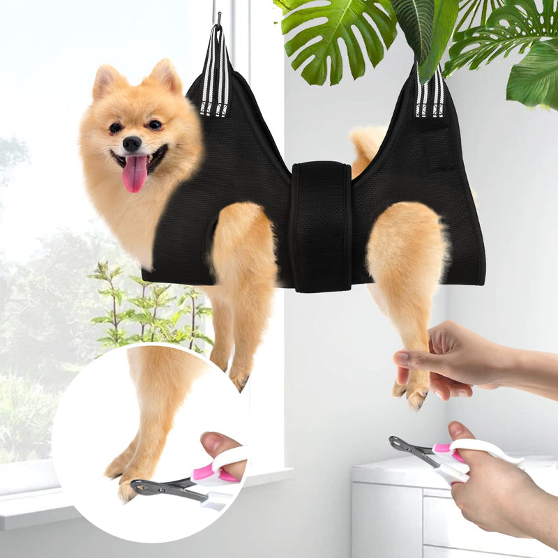 YOKUPOTAC Dog Grooming Hammock, Pet Nail Trimming Harness for Dogs and Cats, Pet Grooming Sling with Wide Strap, Claw Care, Eye and Ear Care Black 1 - PawsPlanet Australia