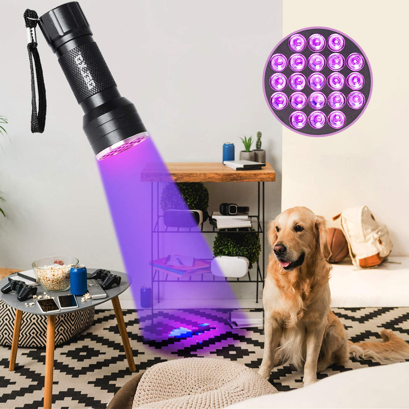 [Australia] - 2 Pack UV Flashlight, Delxo 21 LED Blacklight Flashlights 395nm Detector for Dog Pet Urine Stains Bed Bugs and Scorpions,Authenticate Currency,Detection Lights of Fluorescent Agent 