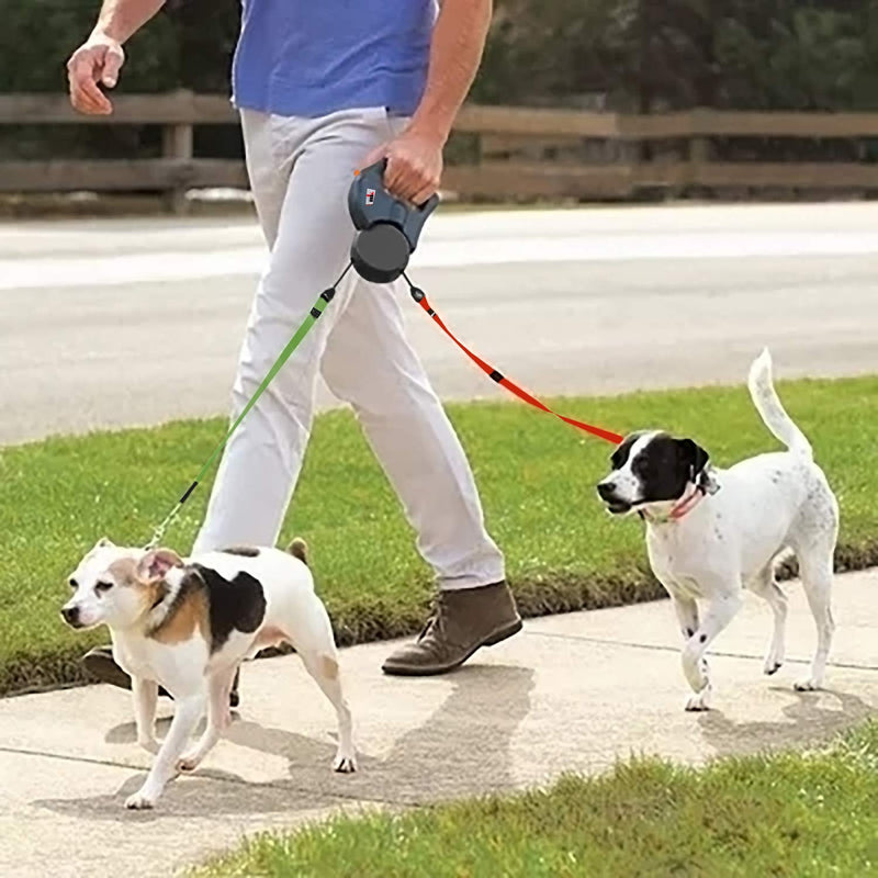 Double Retractable Dog Leash Makife Dual Doggie Pet Leash Dog Leash Automatic Dog Retractable Leash, Retractable 3m Suitable for Small and Medium Dogs Hiking Jogging 15pcs Dog Poop Bags - PawsPlanet Australia