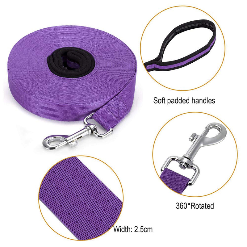 Vivifying Dog Training Lead Leash, 20FT/6M Long Nylon Training Dog Leash for Pet Tracking Training Obedience Lead Leash (Purple) Purple - PawsPlanet Australia