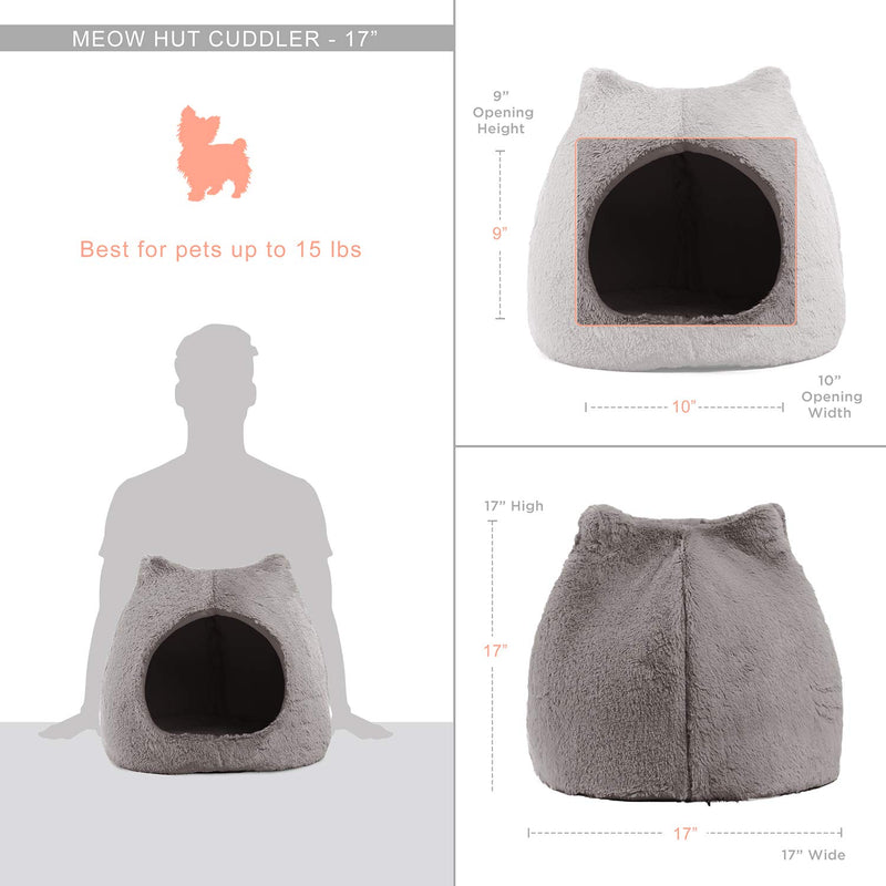 Best Friends by Sheri Meow Hut in Fur, 360 Degrees Covered Cat Bed Dome with Removable Insert, Machine Washable Gray Standard - PawsPlanet Australia