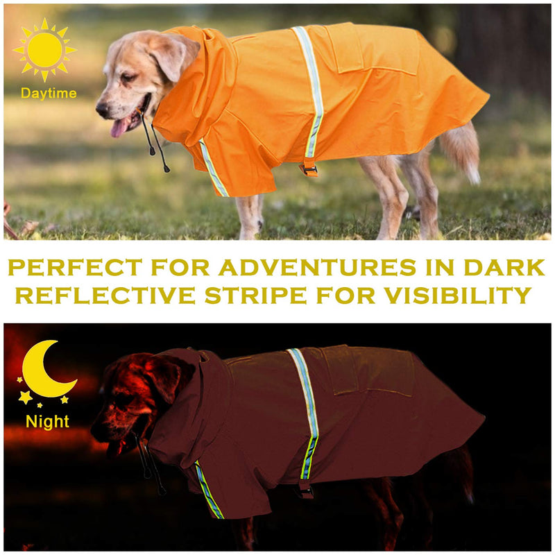 QUACOWW Dog Raincoat for Medium and Large Dogs Adjustable Waterproof Pet Rain Jacket with Lightweight Reflective Hoodies Safety Rain Poncho Coat for Outdoor Walking(Orange) - PawsPlanet Australia