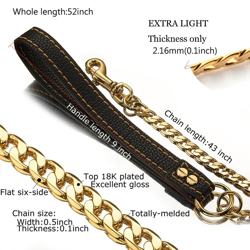 [Australia] - Abaxaca Dog Leash 4ft Copper 18K Gold Stainless Steel Chew Proof Durable Harness 4.3 ft 