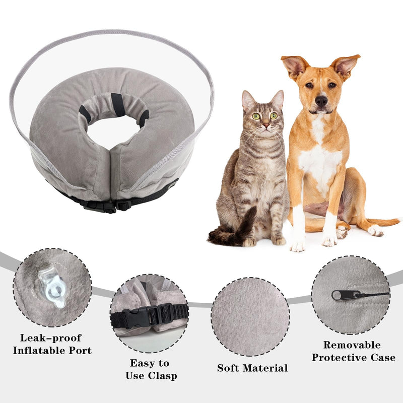 Winmany Inflatable Collar for Dogs Cats Protective Cone Recovery Collar Post Surgery Neuter Adjustable Pet Donut Collar with Baffle Prevents Biting and Scratching (Gray, M) Grey - PawsPlanet Australia