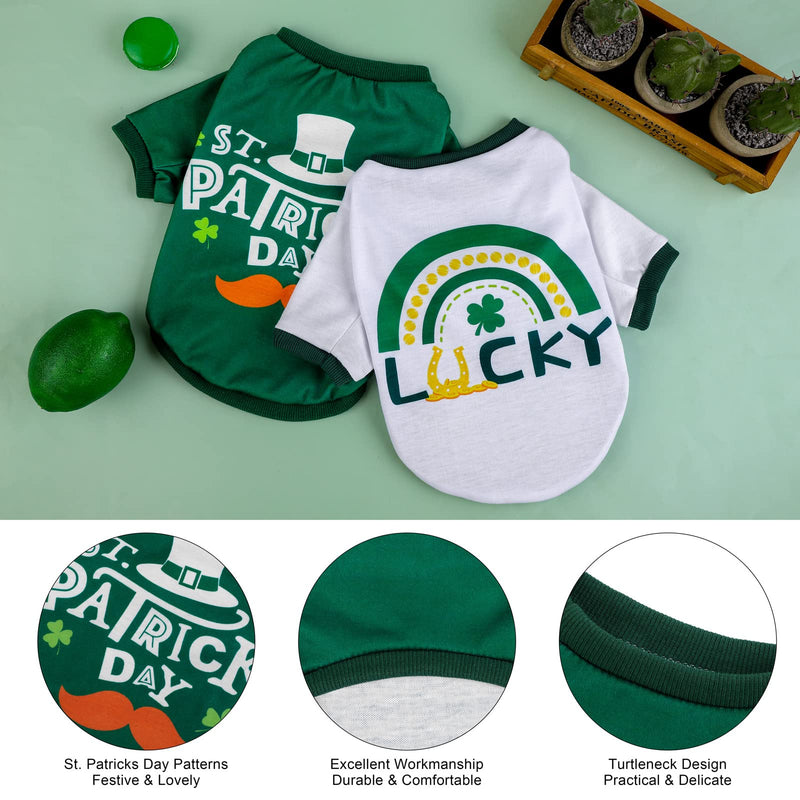 Pedgot 2 Pieces St. Patrick's Day Pet Shirts Dog Clothes Green Clover Puppy T-Shirt Shamrock Dog Sweatshirt Printed Puppy Shirts Dog Pullover Breathable Dog Apparel for Dog and Cat Small - PawsPlanet Australia