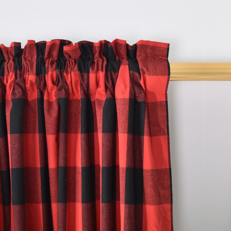 UPOPO Short Cafe Curtains 24 Inch Length Buffalo Plaid Gingham Pattern Rod Pocket Window Curtains for Kitchen Bathroom Living Room Red Black 27"W x 24"L Red+black - PawsPlanet Australia