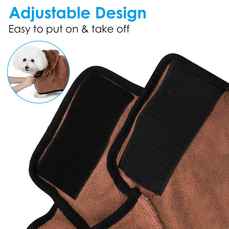 Zellar Dog Bathrobe Towel with Adjustable Strap Hood, Microfibre Fast Drying Super Absorbent Pet Dog Cat Bath Robe Towel for Drying Coats, Extra Large, Brown XL - PawsPlanet Australia