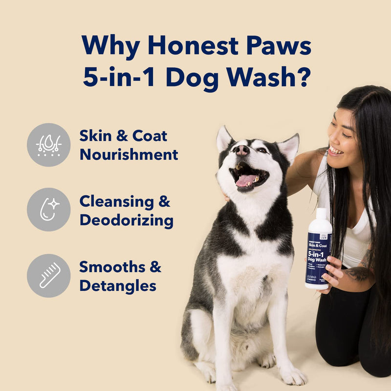 Honest Paws 5-in-1 Oatmeal Shampoo and Conditioner for Allergies and Dry, Itchy, Moisturizing for Sensitive Skin - Sulfate Free, Plant Based, All Natural, with Aloe and Oatmeal -16 Fl Oz - PawsPlanet Australia