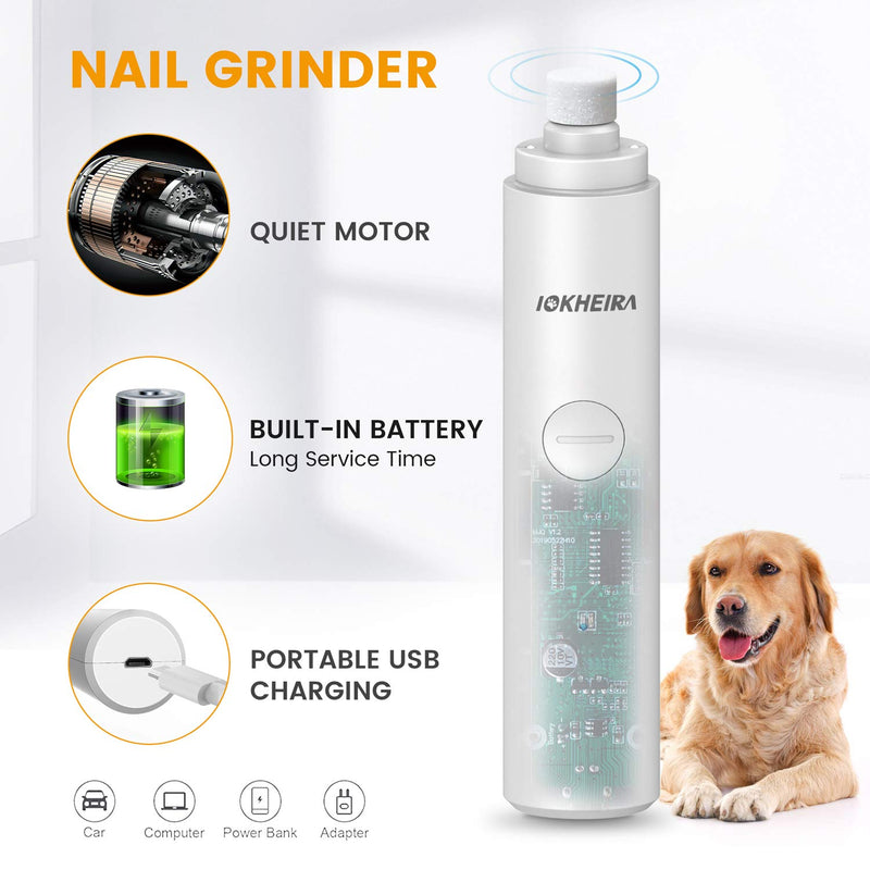 Iokheira Dog Nail Grinder, 2 Speed Quiet USB Rechargeable Dog Nail Grinders, LED Super Low Noise Dog Nail File, Paws Grooming and Smoothing Claw Care for Small Medium Large Dogs and Cats (Gray) Gray - PawsPlanet Australia