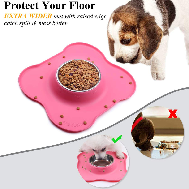 Vivaglory Dog Bowls Set, 2 Pack Puppy Bowls with Non Spill Silicone Mat and Food Grade Stainless Steel Water and Food Feeding Bowl for Kitty Puppy Cat Dog 6½ OZ ea. Pink - PawsPlanet Australia