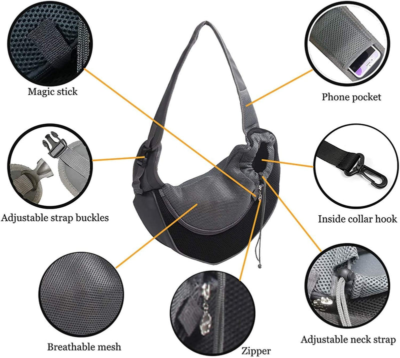 Autlet Adjustable Pet Dog Sling Carrier Breathable Mesh Travel Safe Sling Bag Carrier for Dogs Cats, Dog Sling for Small Dogs Cats Below 5lb. black - PawsPlanet Australia