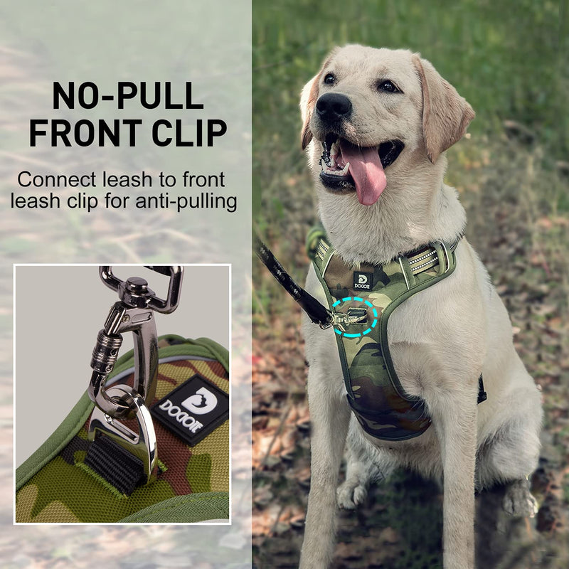 Dog Harness No Pull for Large Medium Dogs, Adjustable Reflective Harness Dog Harness Escape proof Lightweight Breathable Pet Vest Harness medium large dog for Walking Training Camo Green L - PawsPlanet Australia