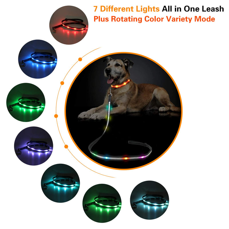 [Australia] - Yacig LED Dog Leash - USB Rechargeable, Color Changing Night Safety Dog Leashes for Small Medium and Large Dogs 4 FT x 0.8" Wide 