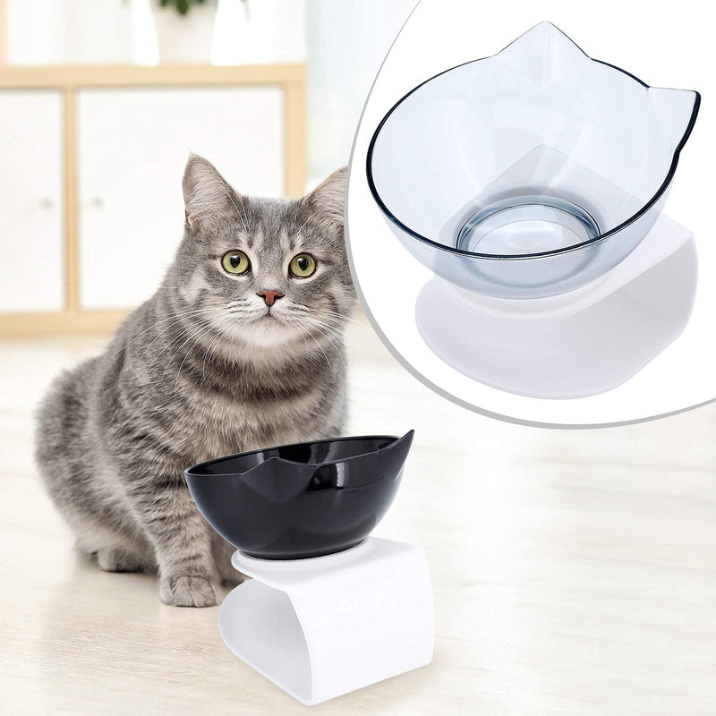 ShawFly 15°Tilted Platform Cat Bowls with Stand, Cat Feeding Bowl with Food Scoop, transparent single and double bowl plastic, Food Bowl for Cats and Little Dogs (Transparent 1pc) Transparent 1pc - PawsPlanet Australia