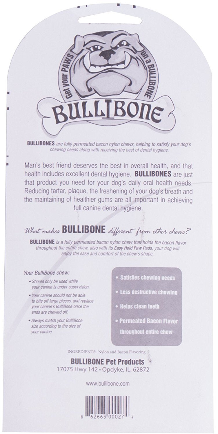 Bullibone Nylon Dog Chew Toy Nylon Bone - Improves Dental Hygiene, Easy to Grip Bottom, and Permeated with Flavor Bacon Small - 2 Pack - PawsPlanet Australia