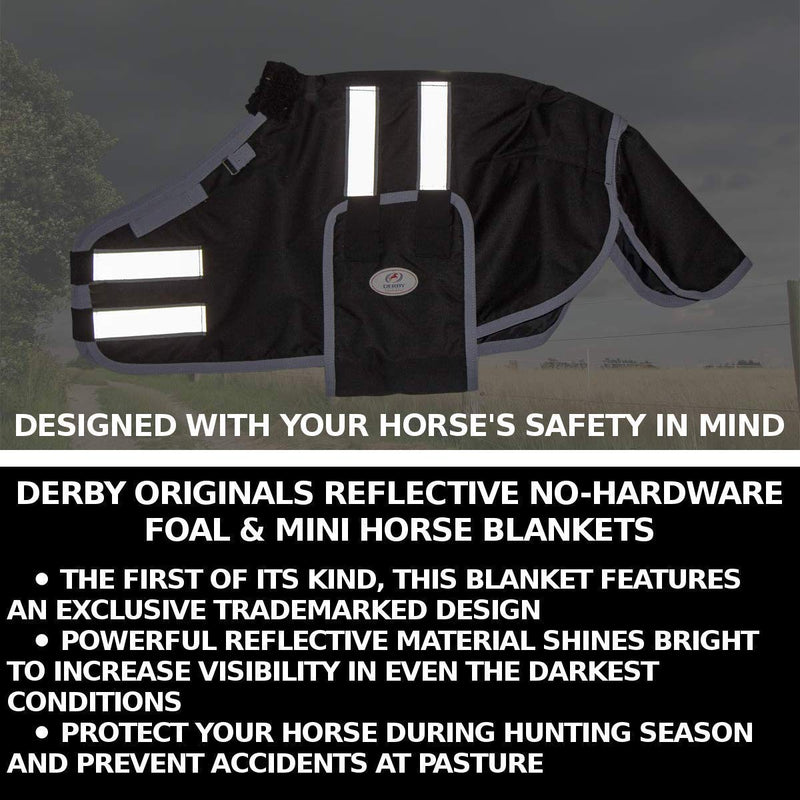 Derby Originals 600D Ripstop Waterproof Reflective Safety Winter Foal and Mini Horse Turnout Blanket 150g Medium Weight Small (30-36") Black - PawsPlanet Australia