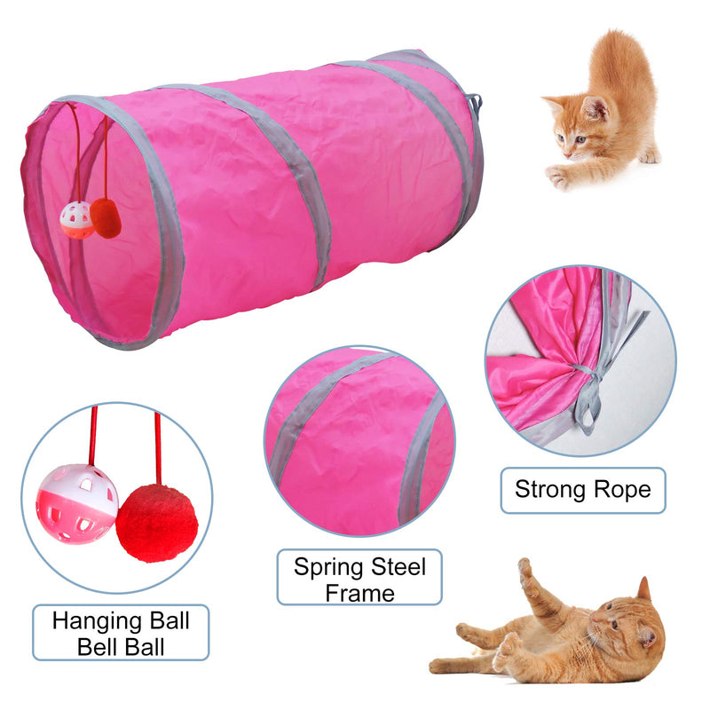 Andiker Cat Tunnel & 4 Cat Spring Toys, Collapsible Cat Toys for Indoor Cats Interactive Sound Paper Cat Cute Tube Toy with a Bell Toy & a Soft Ball, Colorful Spiral Springs for Cat, Rabbits (Pink) Pink - PawsPlanet Australia