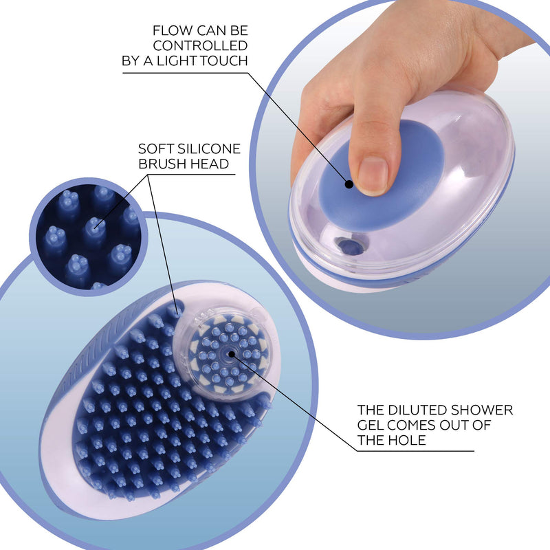 [Australia] - LuxPal 2 in 1 Cat and Dog Bath Brush Scrubber Shampoo Dispenser for Pet Grooming Deshedding Soft Silicone Bristles Perfect for Washing, Shampooing, Massaging Long,Short Hair, Remove Loose Fur Blue 