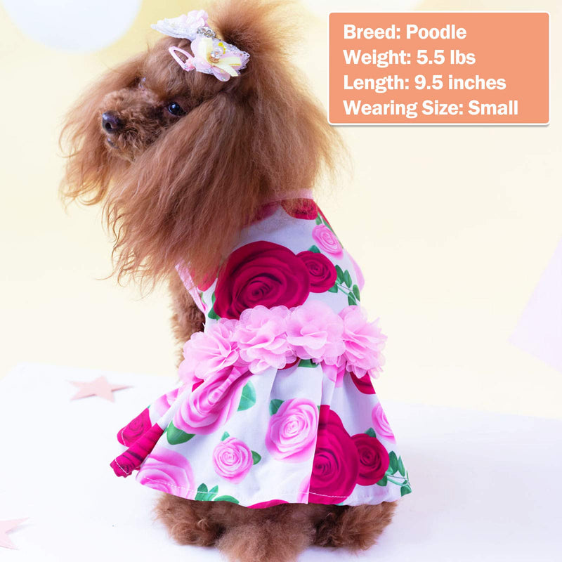 KYEESE Floral Dogs Dresses Rose with Flowers Decor Eelgant Princess Doggie Dress for Small Dogs Spring Summer Cat Dress Dog Clothes XS (2.5-3.5lbs) - PawsPlanet Australia