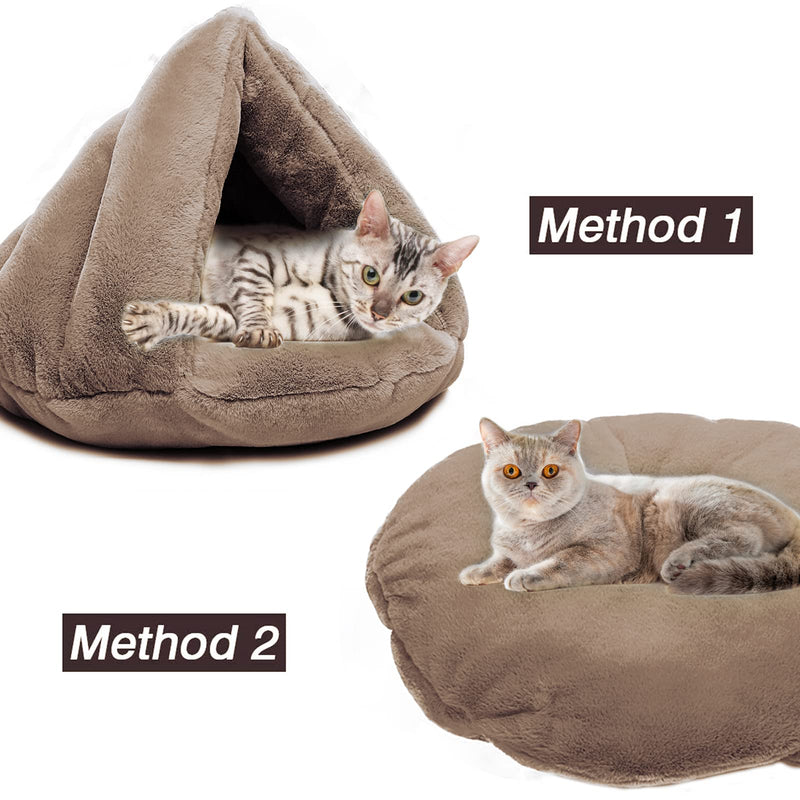 MeiLiMiYu Cozy Plush Cat Cave Tent Bed Self Warming Pet Bed Washable Portable Sleeping Bag for Indoors Cats and Puppy (Brown) - PawsPlanet Australia