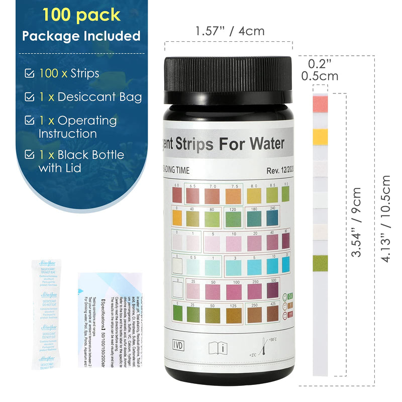 Lewondr 6 in 1 Aquarium Test Strips, Fish Tank Test Kit for Testing Freshwater Saltwater Pond Alkalinity Nitrite Total Chlorine Free Chlorine Hardness and pH, Water Quality Fast Testing Strips 100 packs - PawsPlanet Australia