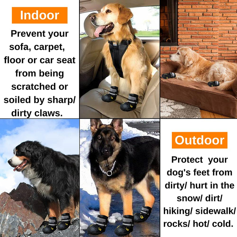 Teamoo 4PCS Dog Shoes; Waterproof Rain Snow Boots with Anti-Slip Sole; Indoor/Outdoor Dog Shoes with Adjustable Reflective Straps 5#: 2.24 Inch Width for 41-55 lbs Black - PawsPlanet Australia