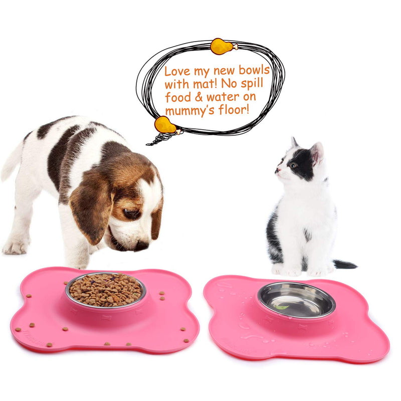 Vivaglory Dog Bowls Set, 2 Pack Puppy Bowls with Non Spill Silicone Mat and Food Grade Stainless Steel Water and Food Feeding Bowl for Kitty Puppy Cat Dog 6½ OZ ea. Pink - PawsPlanet Australia