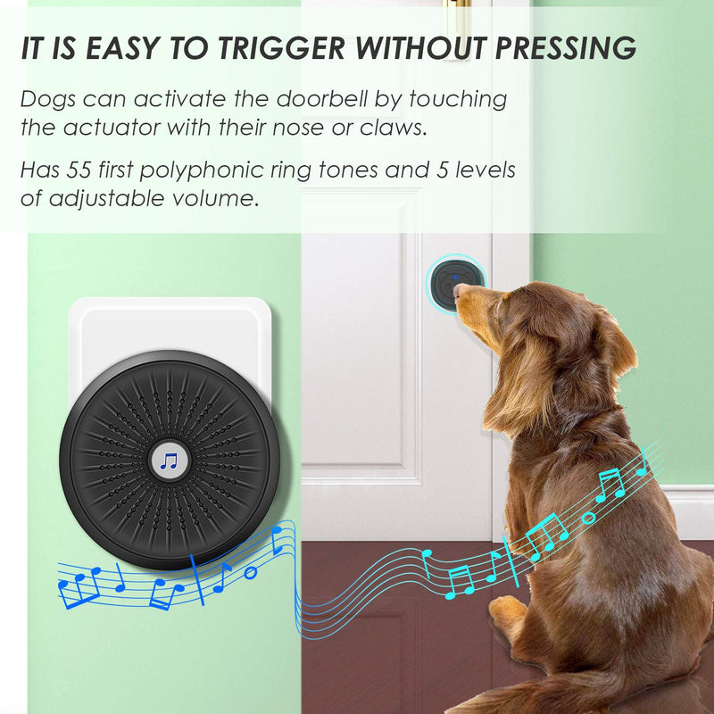 [Australia] - KISSIN Dog Door Bell with Wireless Touch Dog Bells for Potty Training and IP55 Waterproof Dog Training Door Bells Black 2 Activator 