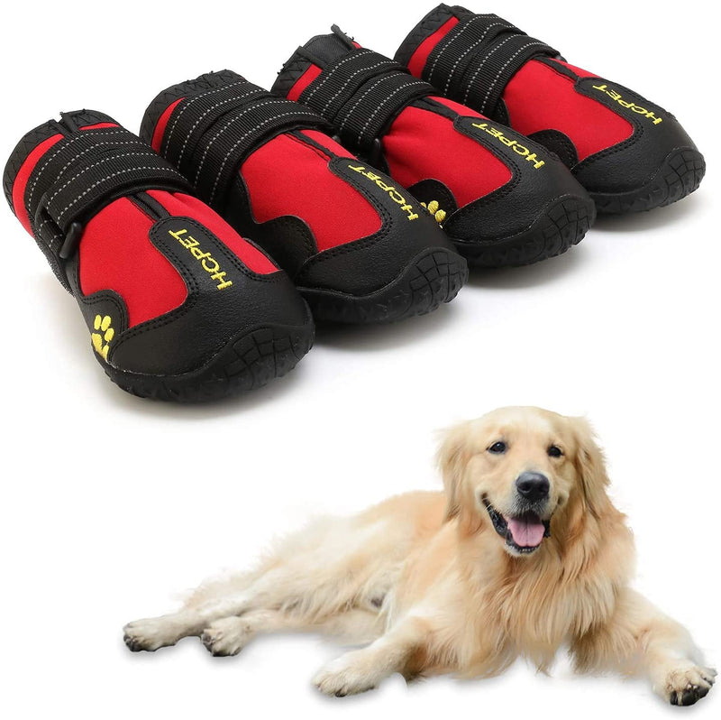 Hcpet Dog Boots Waterproof Shoes for Dogs Booties with Reflective Rugged Anti-Slip Black Outdoor Paw Protectors 4PCS (Red, 5: 2.8"x2.3"(L*W) for 40-55 lbs) Red - PawsPlanet Australia
