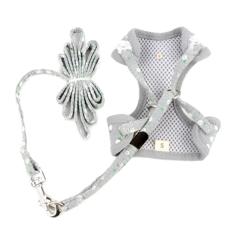 SMALLLEE_LUCKY_STORE Lace Trim Collar Bell Girls Small Dog Vest Harness and Leash Set for Walking Escape Proof Kitten Cat Harness No Pull Soft Mesh Padded Adjustble Puppy Summer Clothes S(chest 9.5-14",for 3-7.5 lbs) Grey - PawsPlanet Australia