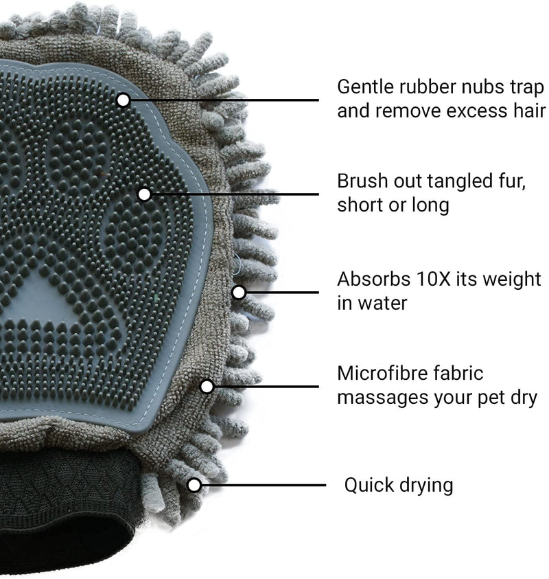 The Original Dirty Dog Grooming Mitt is Two Tools in One with Ultra Absorbent Microfiber to Quick Dry Wetness or Slobber and Flexible Silicone Brush to Massage and Detangle Fur Pacific Blue - PawsPlanet Australia