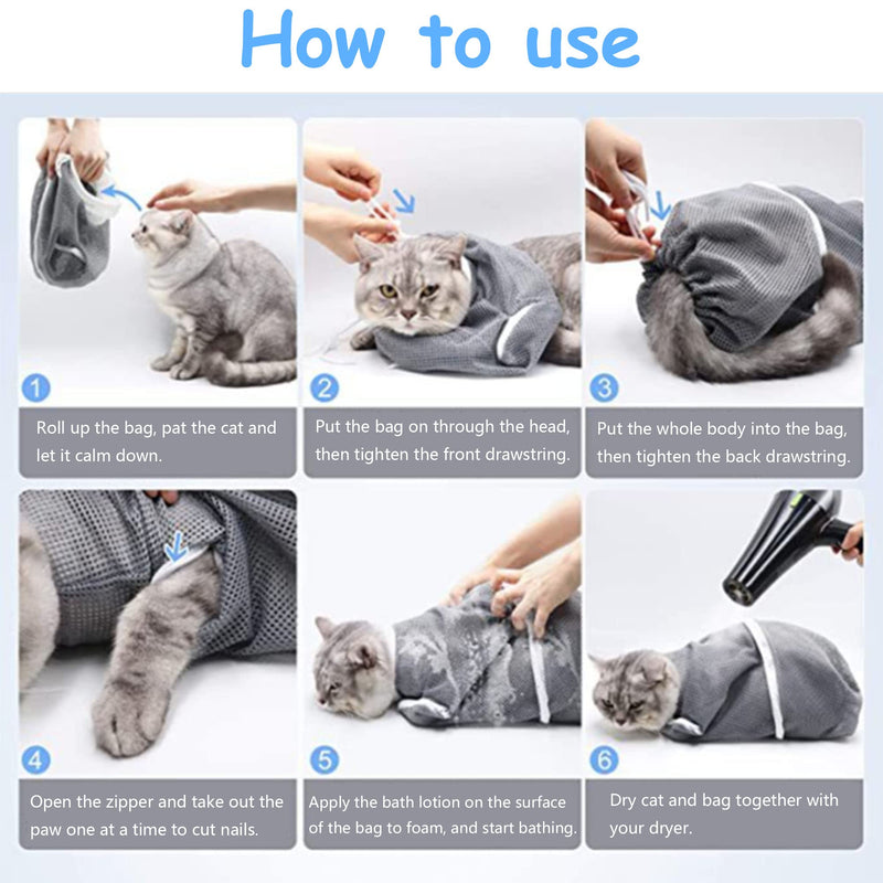 Cat Bath Bag Cat Bag for Bathing Cat Shower Cat Grooming Bag Cat Pet Bathing Showering Mesh Bag Anti-bite Taking a Bath Cutting Nails Brushing Your Teeth Medication and Injections - PawsPlanet Australia