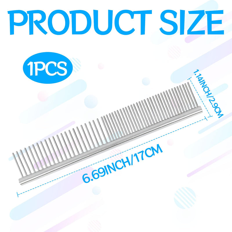 Rounded Teeth Dog Comb, 1 Piece 2-in-1 Silver Stainless Steel Pet Comb Dog Combs Stainless Steel Pet Grooming Comb for Removing Tangles Hair - PawsPlanet Australia