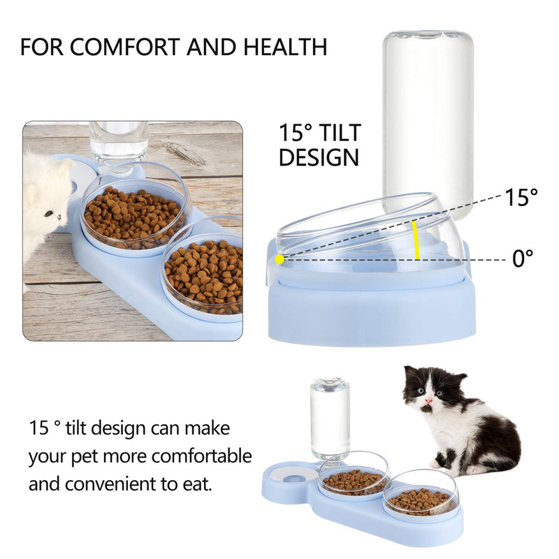 Triple Dog Cat Bowls Automatic Pet Feeder 15°Tilt and 360°Rotatable Double Food Bowl with Automatic Water Bottle Bowl Detachable Small and Medium Dogs and Cats Use (Blue) Blue - PawsPlanet Australia