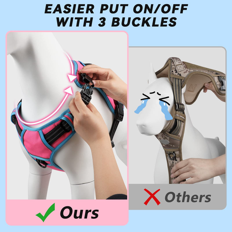 WINGOIN 2023 Upgraded Tactical Dog Harness for Large Dogs, No Pull Adjustable Harness with Handle and 2 Pockets, Reflective Military Service Dog Vest Harness for Training Walking Hiking (Pink,L) 1Pink & Blue - PawsPlanet Australia