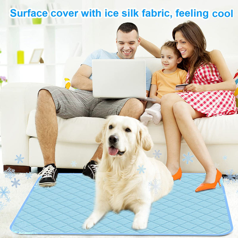 Dog Cooling Mat Large Washable Pet Self Cooling Pad, Ice Silk Summer Bed for Dogs & Cats, Pee Pad Leakproof Non-Slip Sleep Blanket Blue 36"×22" - PawsPlanet Australia